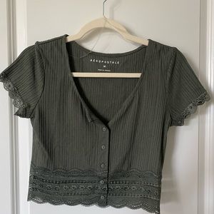 Olive green lace bottom crop top